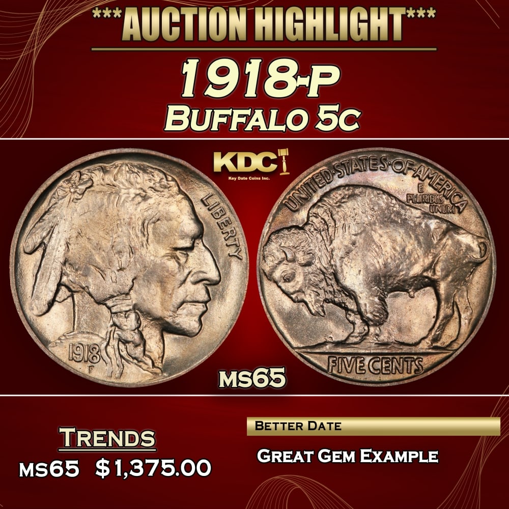 1918-p Buffalo Nickel 5c ms65 SEGS (1 of 3)