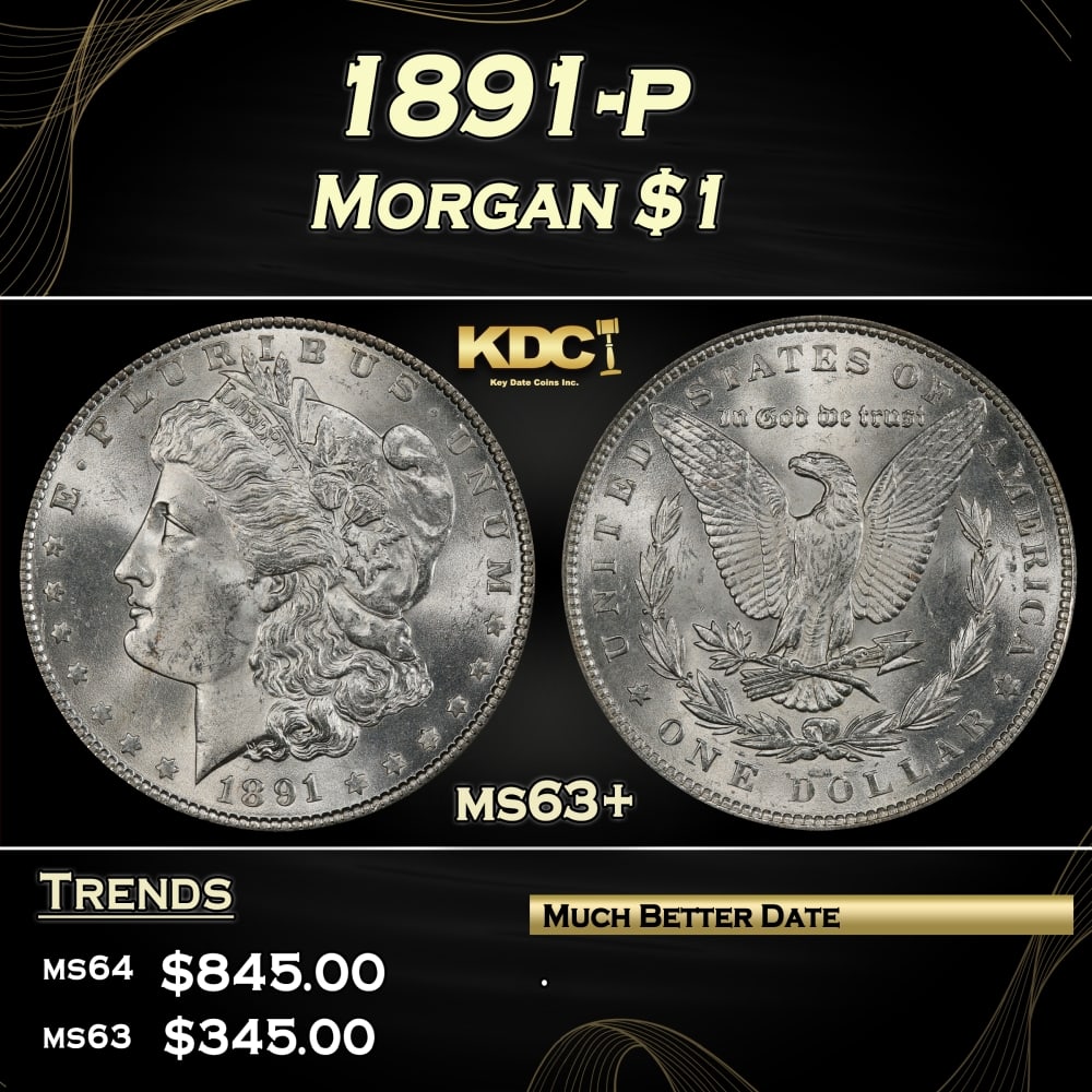 1891-p Morgan Dollar $1 Grades ms63+ (1 of 3)
