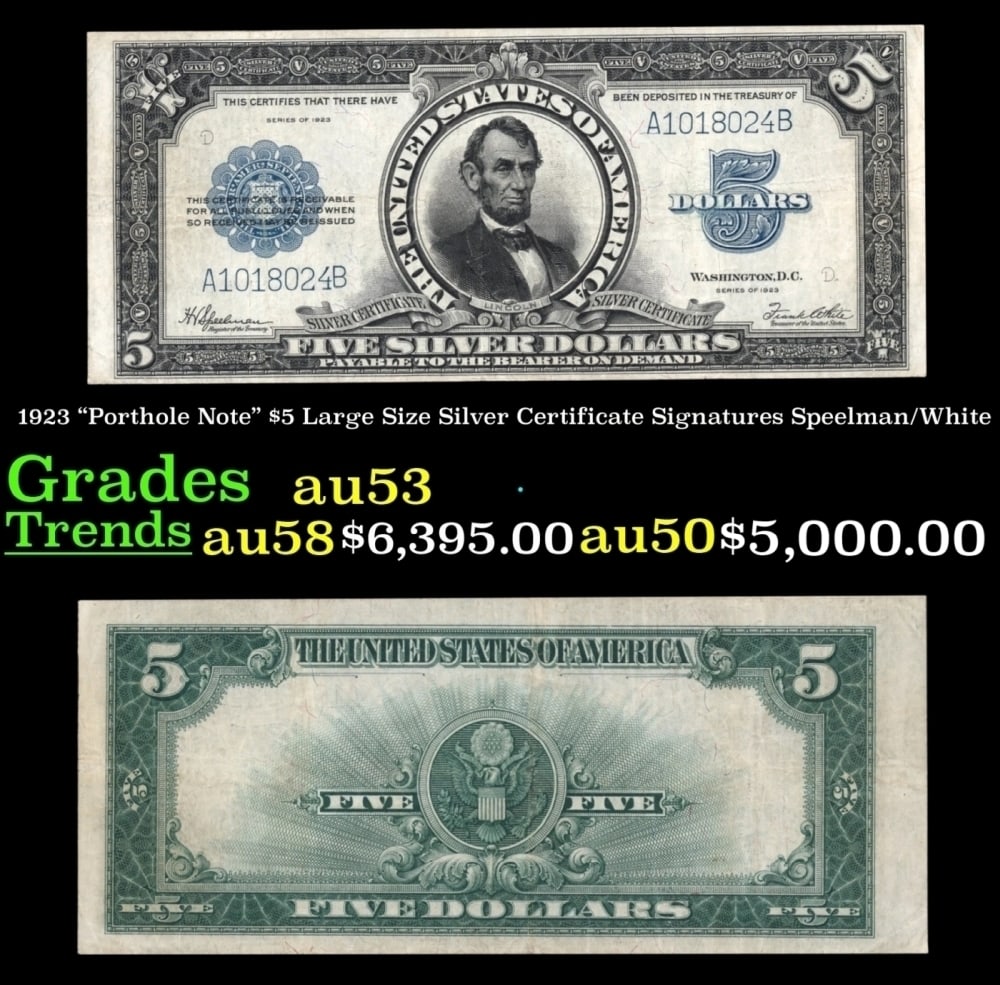 1923 Speelman/White $5 Large Size Silver Certificate Grades Select AU (1 of 3)