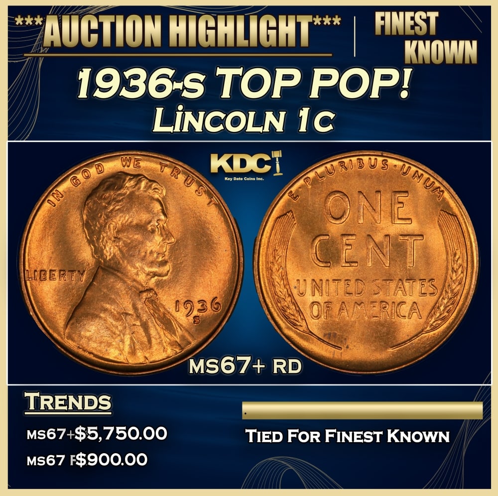1936-s Lincoln Cent TOP POP! 1c ms67+ rd SEGS (1 of 3)