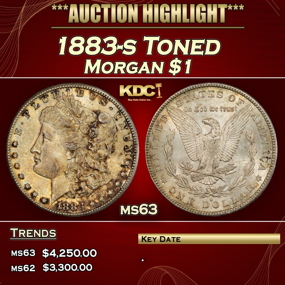 1883-s Morgan Dollar Toned $1 ms63 USCG (1 of 3)