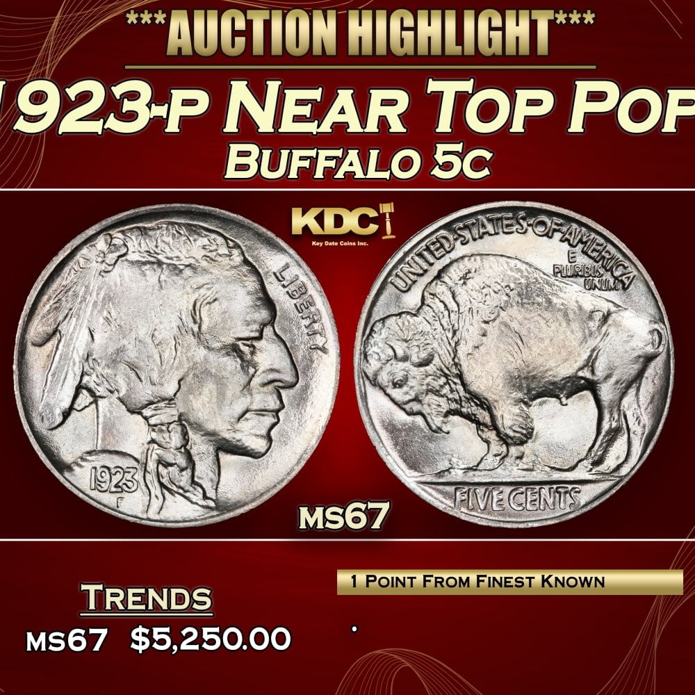 1923-p Buffalo Nickel Near Top Pop! 5c ms67 SEGS (1 of 3)