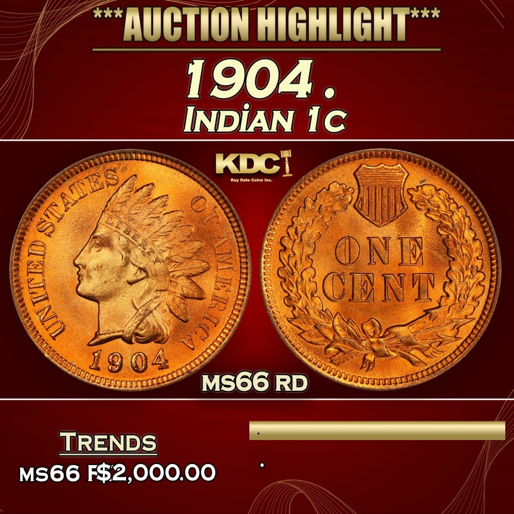 1904 Indian Cent . 1c ms66 rd SEGS (1 of 3)