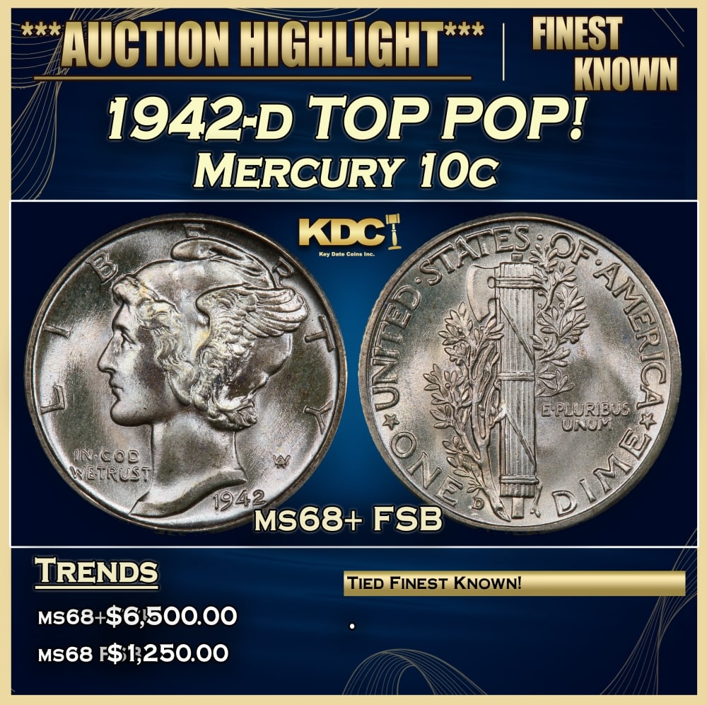 1942-d Mercury Dime TOP POP! 10c GEM++ FSB USCG (1 of 3)