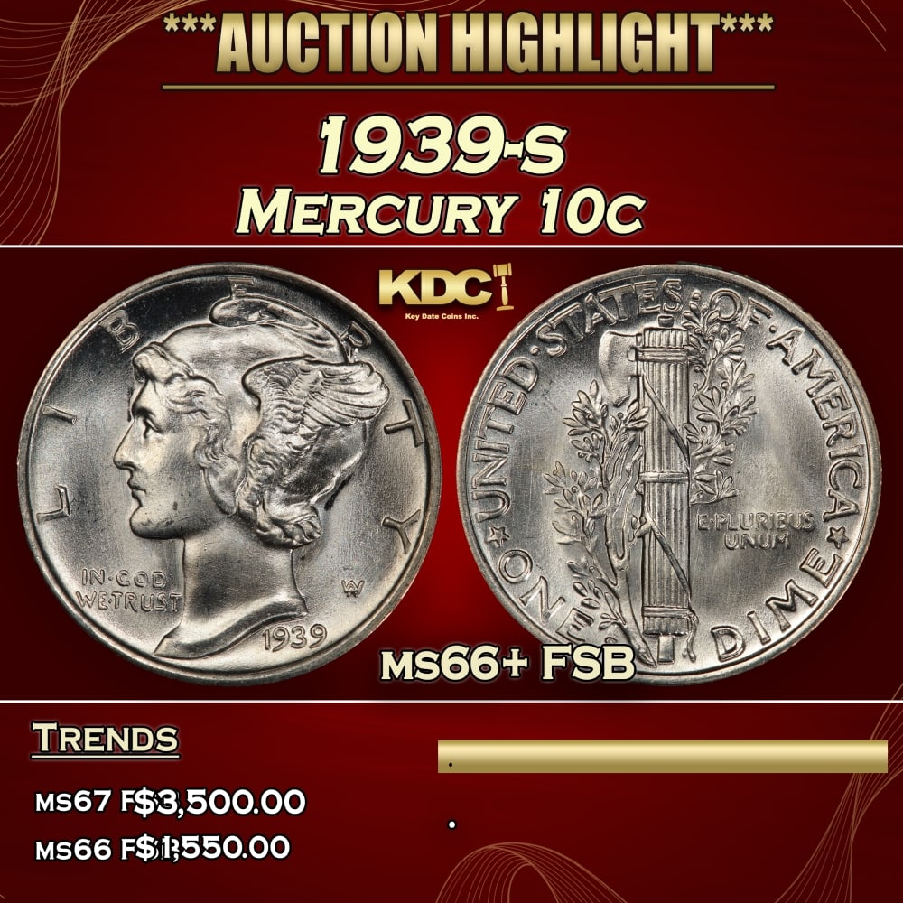 1939-s Mercury Dime 10c ms66+ FSB SEGS (1 of 3)