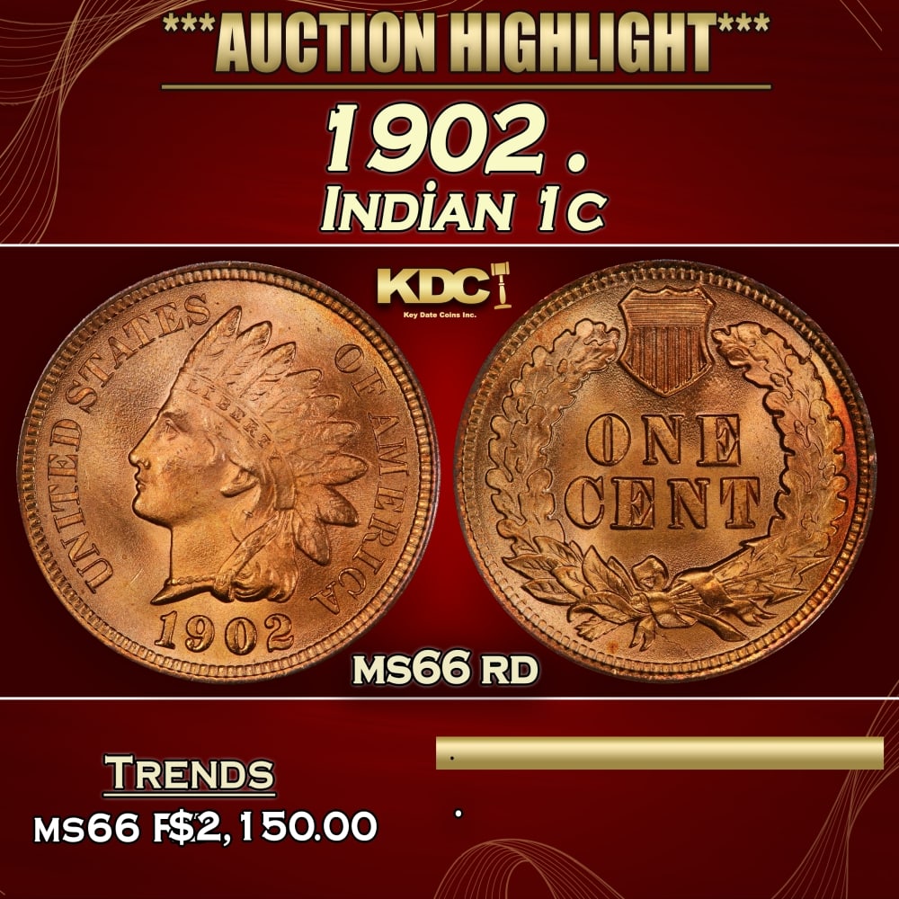 1902 Indian Cent . 1c ms66 rd SEGS (1 of 3)