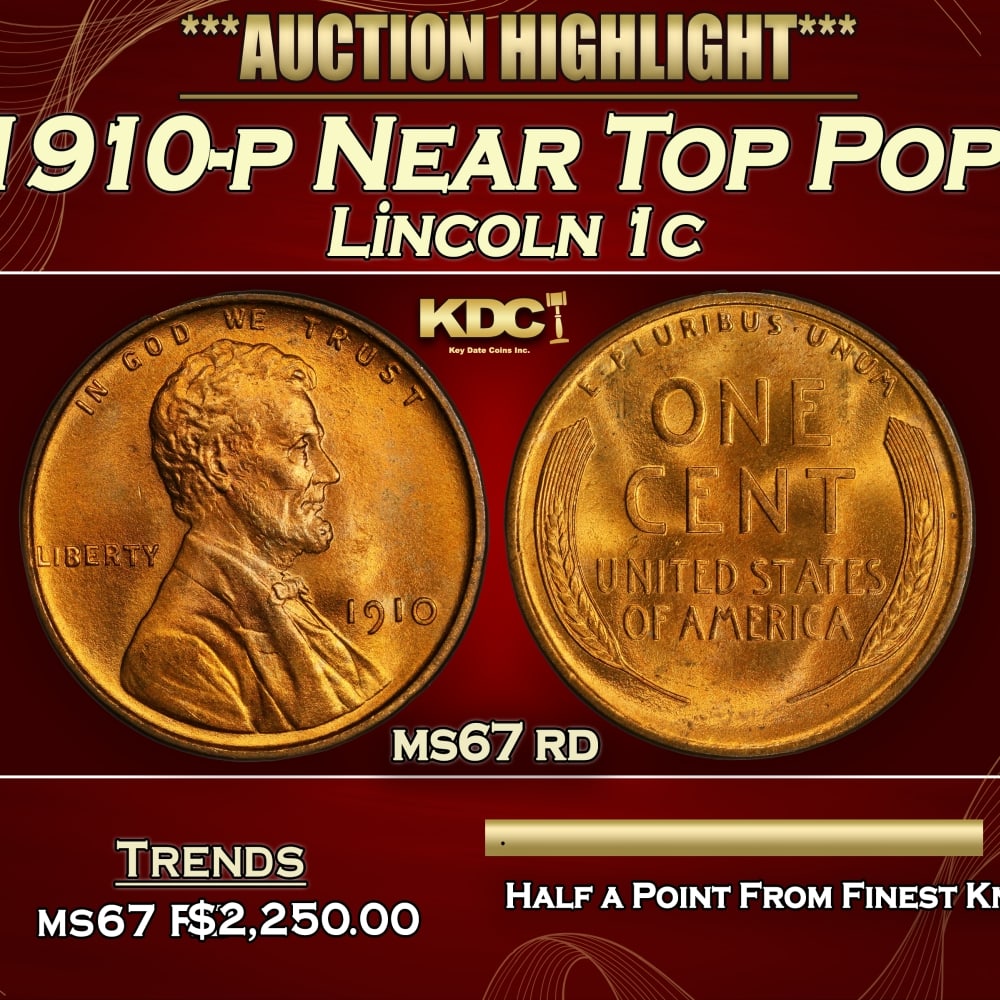 1910-p Lincoln Cent Near Top Pop! 1c ms67 rd SEGS (1 of 3)