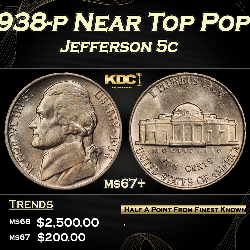 1938-p Jefferson Nickel Near Top Pop 5c ms67+ SEGS (1 of 3)