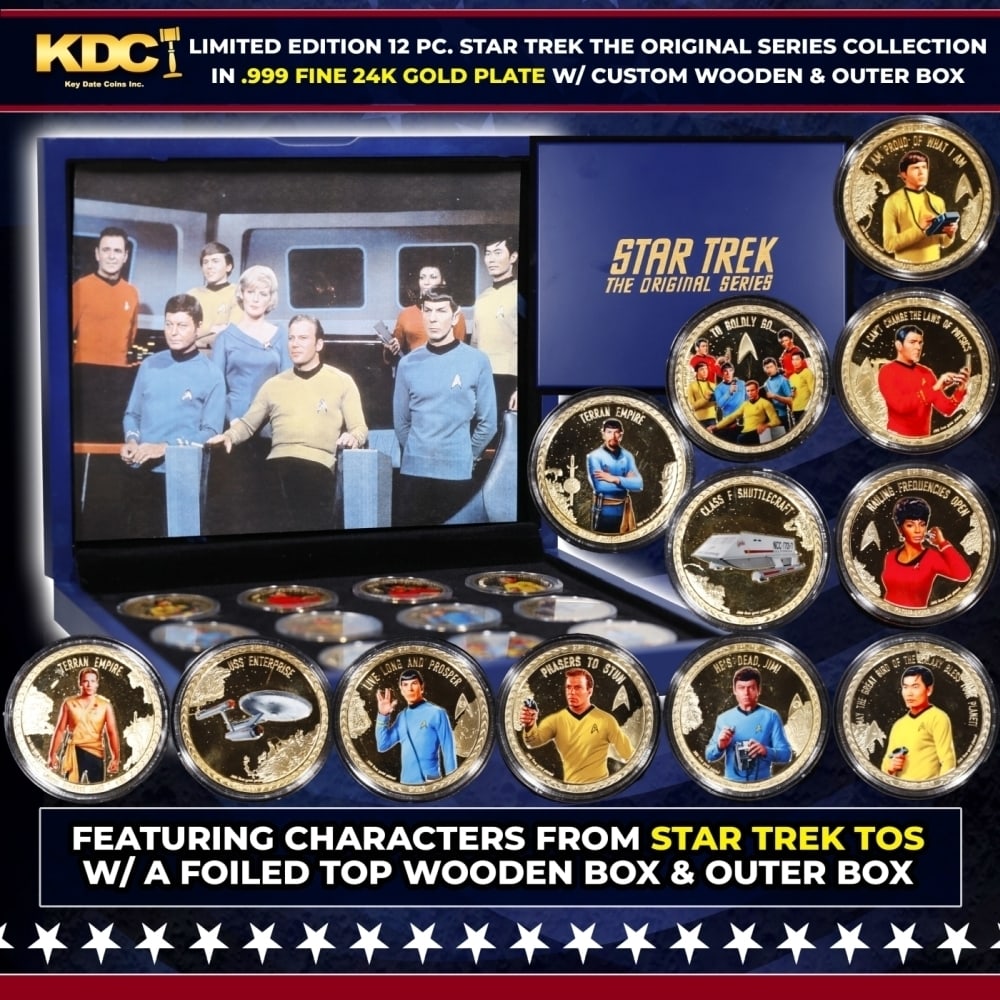 Limited Edition 12 Coin Star Trek The Original Series B Gold Plated Collection In Custom WOODEN Box (1 of 8)
