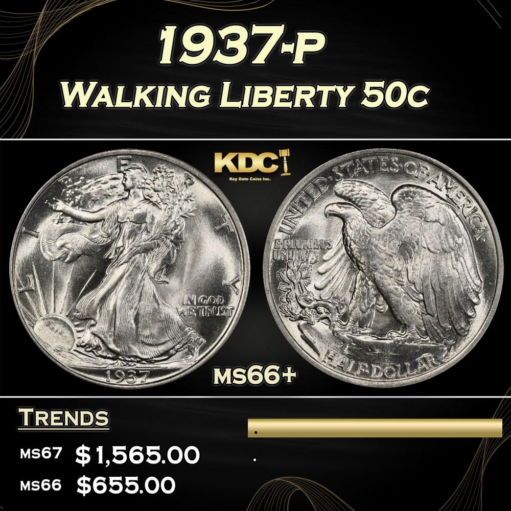 1937-p Walking Liberty Half Dollar 50c ms66+ SEGS: 1937-p Walking Liberty Half Dollar 50c ms66+ SEGS. 0