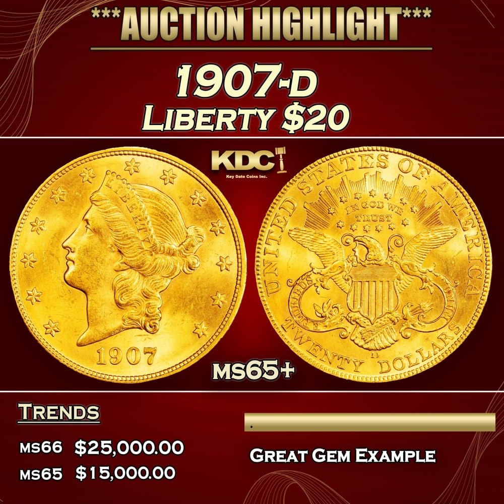 1907-d Gold Liberty Double Eagle $20 ms65+ SEGS (1 of 3)