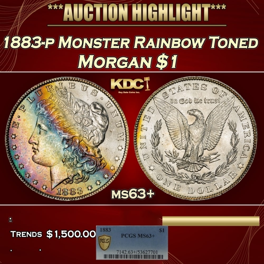 PCGS 1883-p Morgan Dollar Monster Rainbow Toned $1 ms63+ PCGS (1 of 5)