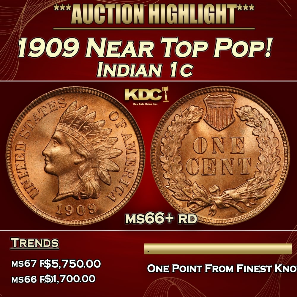 1909 Indian Cent Near Top Pop! 1c ms66+ rd SEGS (1 of 4)