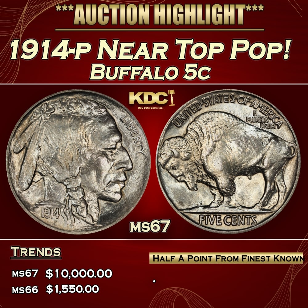 1914-p Buffalo Nickel Near Top Pop! 5c ms67 SEGS (1 of 3)