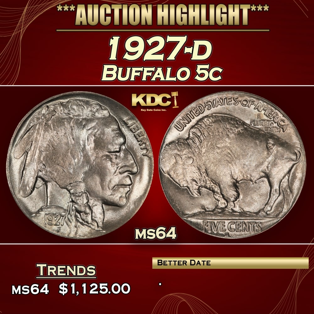 1927-d Buffalo Nickel 5c ms64 SEGS (1 of 3)