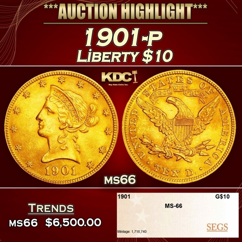 1901-p Gold Liberty Eagle $10 ms66 SEGS (1 of 4)