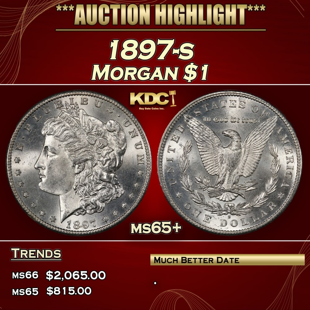 1897-s Morgan Dollar $1 ms65+ SEGS: 1897-s Morgan Dollar $1 ms65+ SEGS. 0