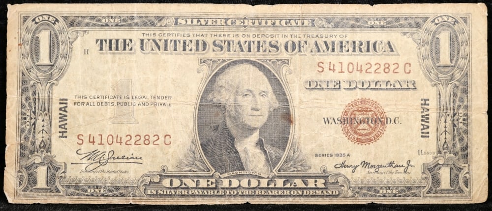 1935A $1 Silver Certificate Hawaii WWII Emergency Currency Grades vf+: 1935A $1 Silver Certificate Hawaii WWII Emergency Currency Grades vf+. FR-2300 Signatures of Julian & Morgenthau WWII Emergency Currency. It was the darkest days of World War II, just after Pearl Harb