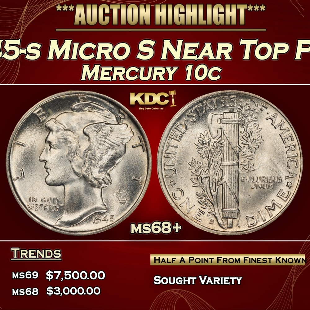 1945-s Micro S Mercury Dime Near Top Pop 10c ms68+ SEGS (1 of 3)