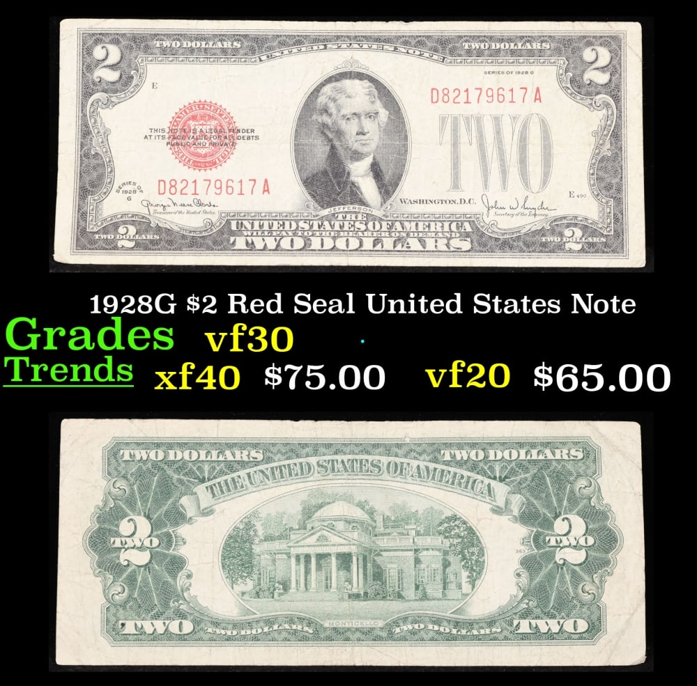 1928G $2 Red Seal United States Note Grades vf++ (1 of 3)