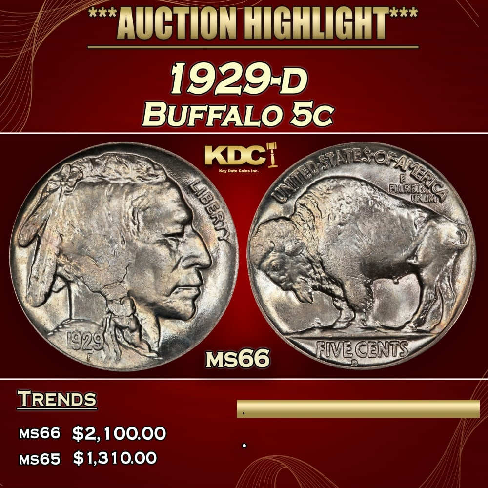 1929-d Buffalo Nickel 5c ms66 SEGS (1 of 3)