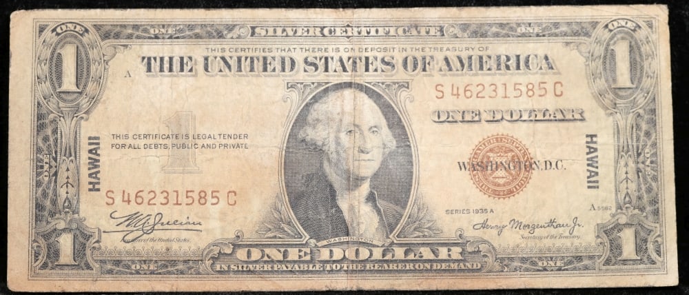 1935A $1 Silver Certificate Hawaii WWII Emergency Currency Grades vf+: 1935A $1 Silver Certificate Hawaii WWII Emergency Currency Grades vf+. FR-2300 Signatures of Julian & Morgenthau WWII Emergency Currency. It was the darkest days of World War II, just after Pearl Harb
