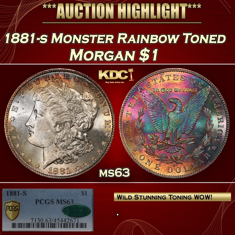 PCGS 1881-s Morgan Dollar Monster Rainbow Toned $1 ms63 PCGS (1 of 4)