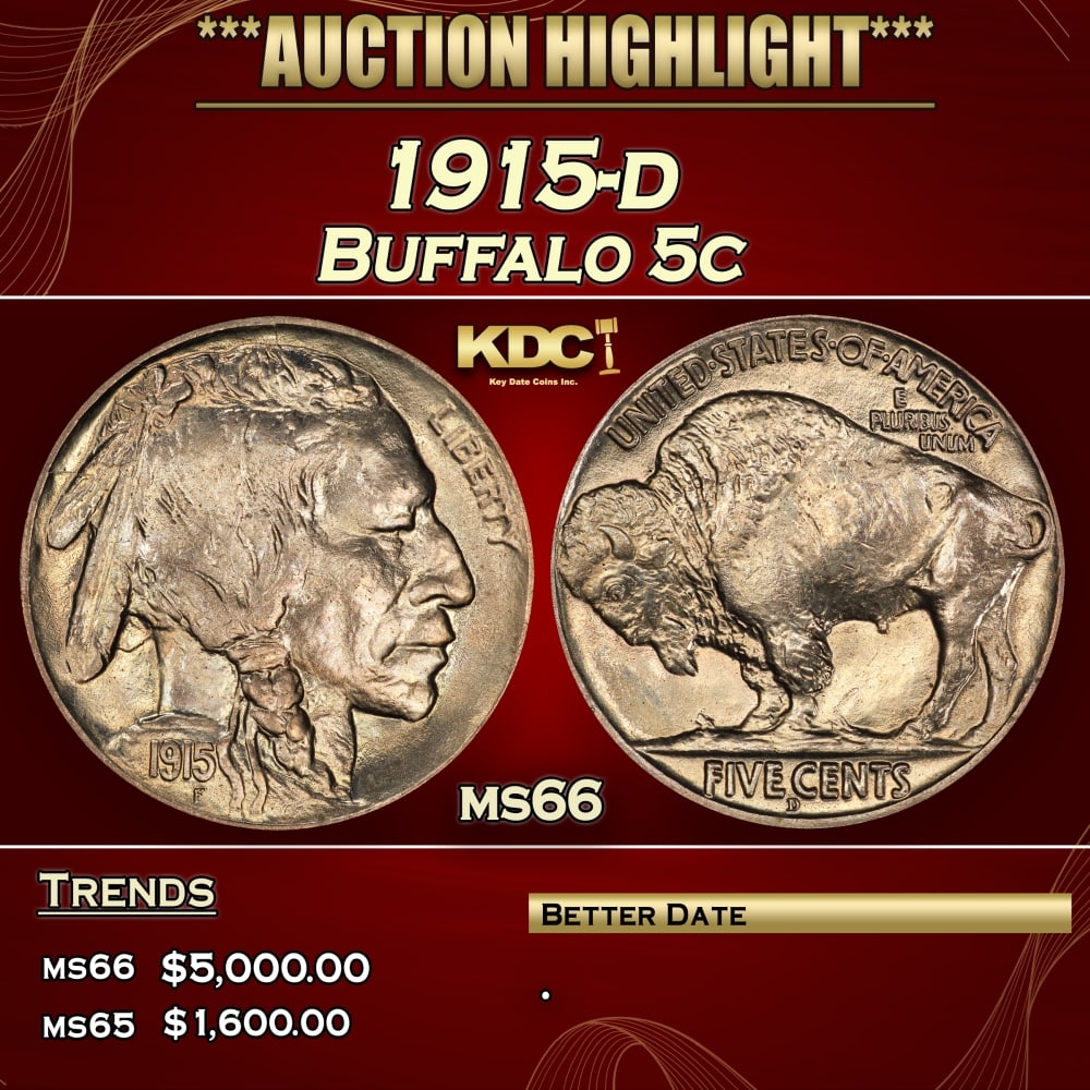 1915-d Buffalo Nickel 5c ms66 SEGS (1 of 3)