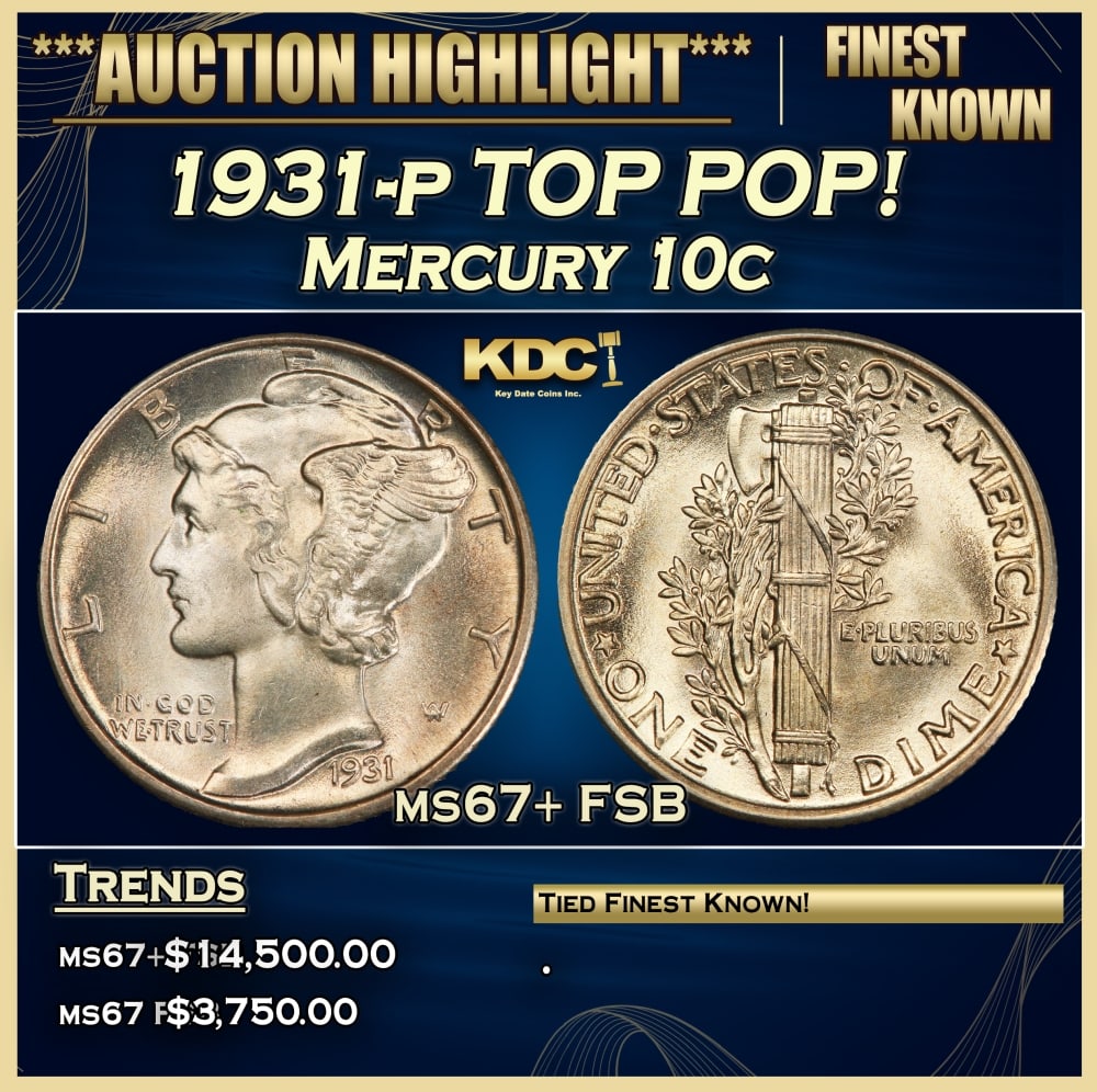 1931-p Mercury Dime TOP POP! 10c ms67+ FSB SEGS (1 of 3)