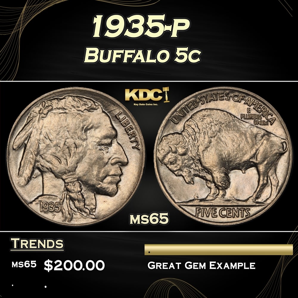 1935-p Buffalo Nickel 5c Grades ms65 (1 of 3)