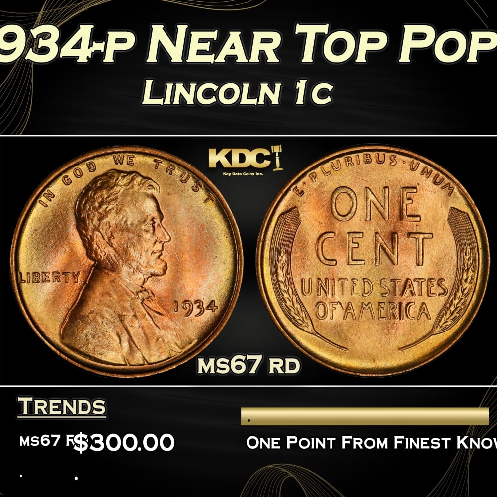 1934-p Lincoln Cent Near Top Pop 1c ms67 rd SEGS (1 of 3)