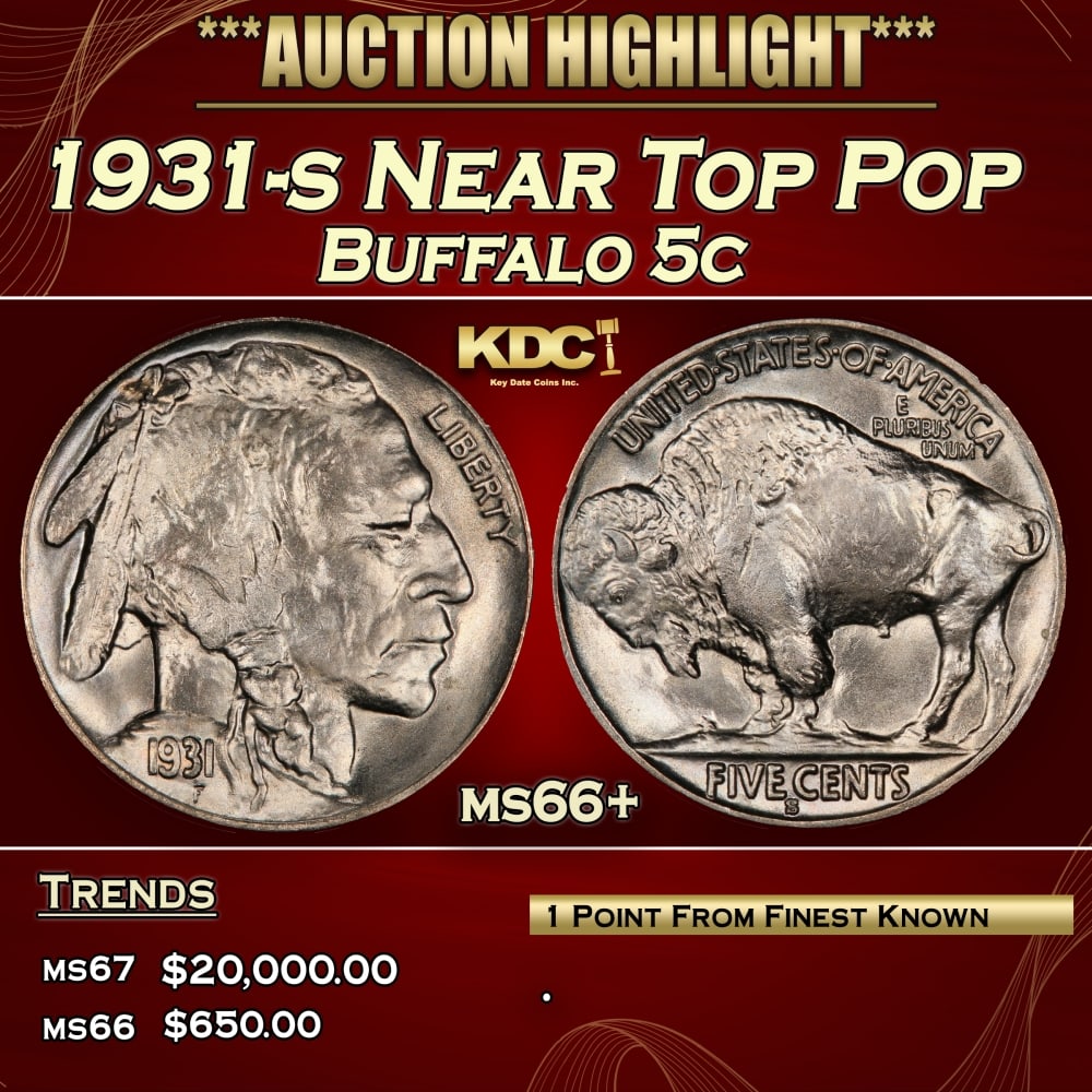 1931-s Buffalo Nickel Near Top Pop 5c ms66+ SEGS (1 of 3)