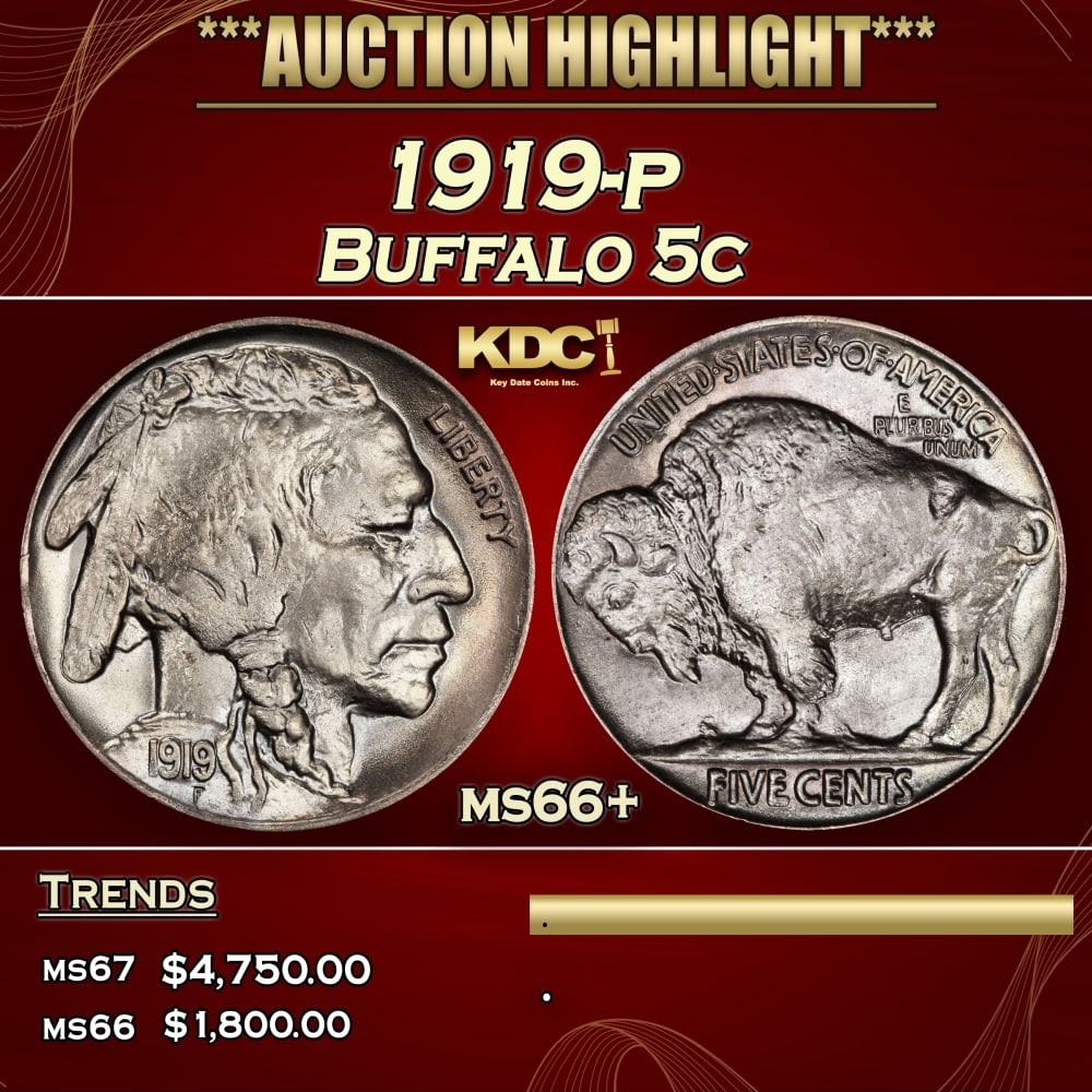 1919-p Buffalo Nickel 5c ms66+ SEGS (1 of 4)