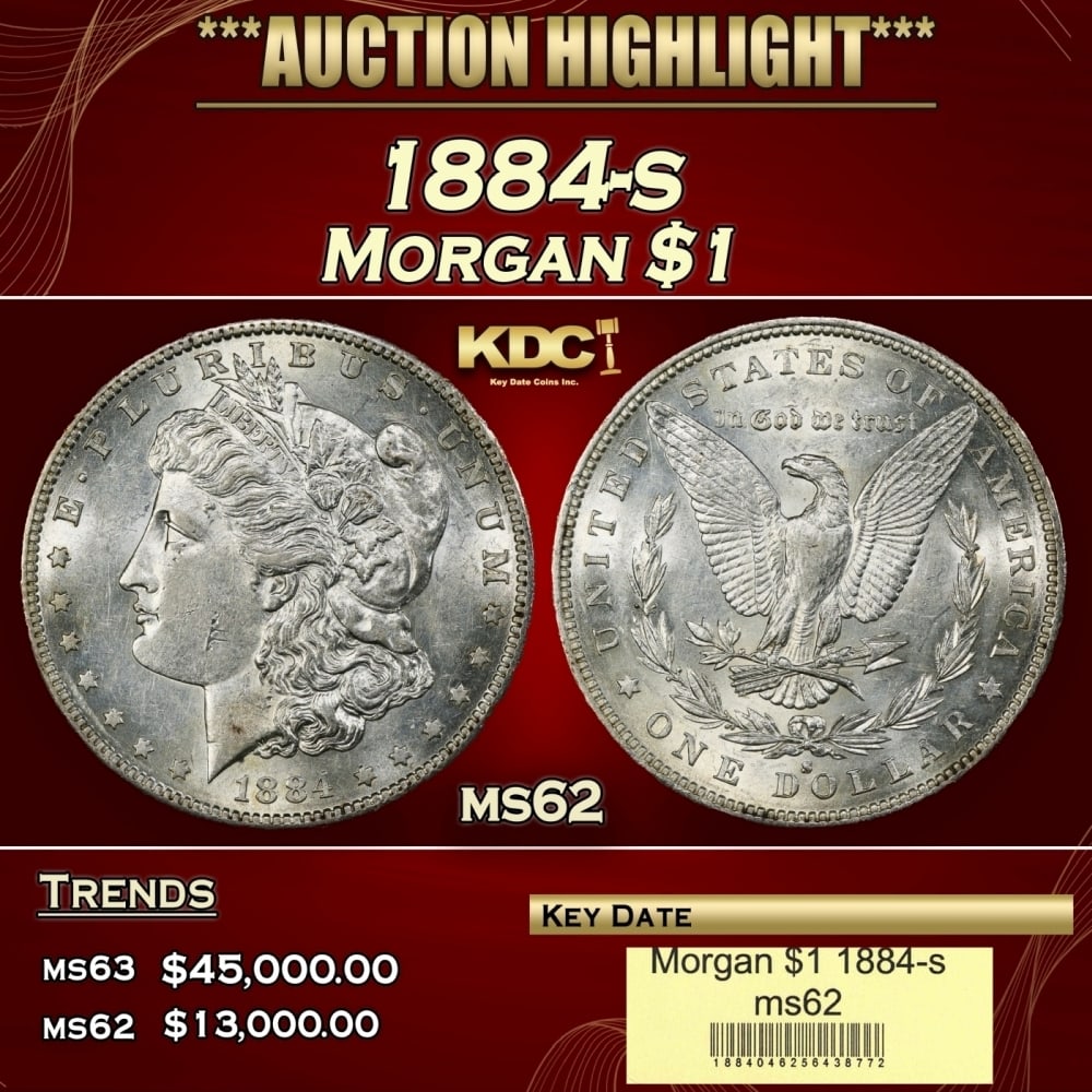 1884-s Morgan Dollar $1 ms62 USCG: 1884-s Morgan Dollar $1 ms62 USCG. 0