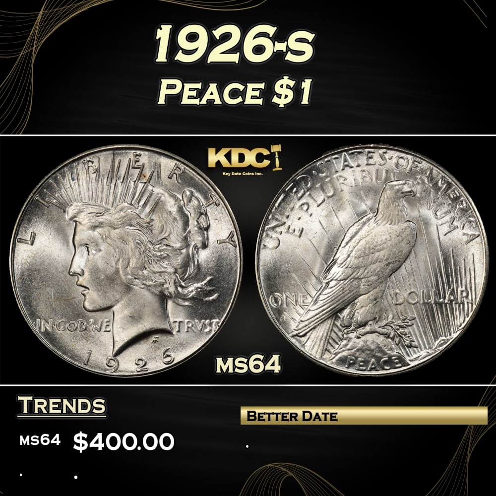 1926-s Peace Dollar $1 Grades ms64 (1 of 3)