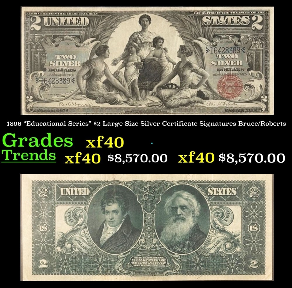 1896 Bruce/Roberts $2 Large Size Silver Certificate Grades xf (1 of 3)