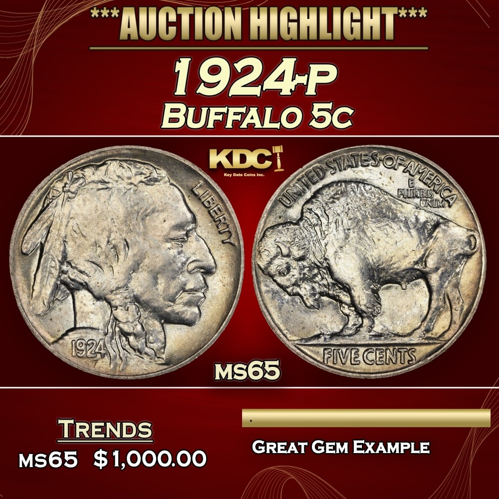 1924-p Buffalo Nickel 5c ms65 SEGS (1 of 3)