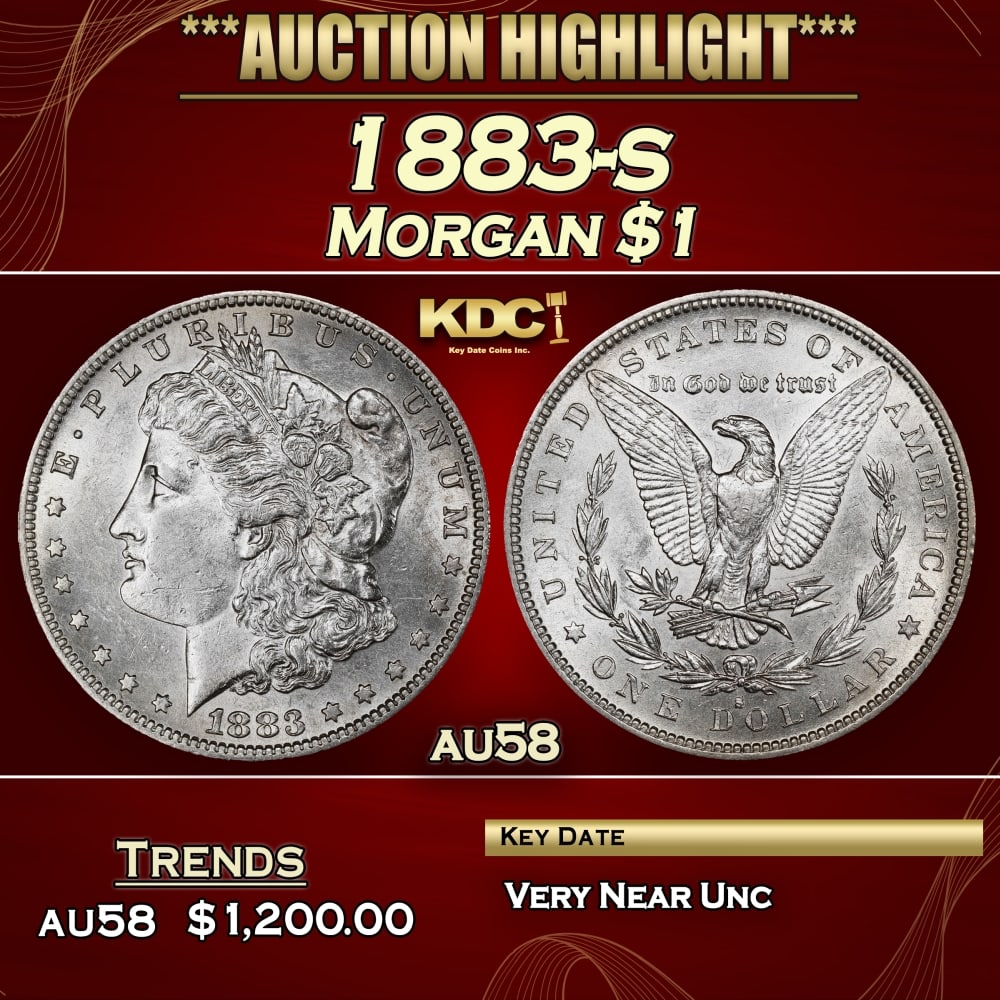 1883-s Morgan Dollar $1 au58 SEGS: 1883-s Morgan Dollar $1 au58 SEGS. 0