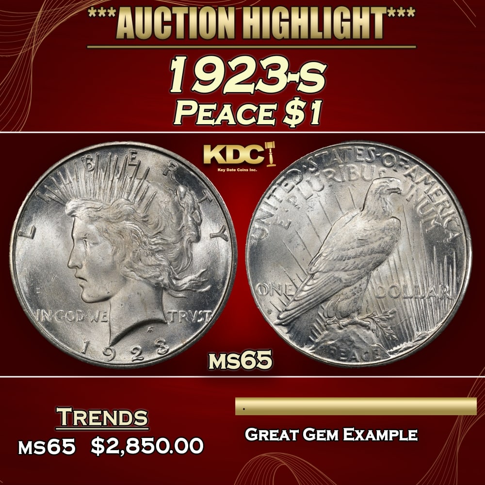 1923-s Peace Dollar $1 ms65 SEGS: 1923-s Peace Dollar $1 ms65 SEGS. 0