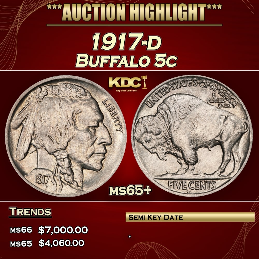 1917-d Buffalo Nickel 5c ms65+ SEGS (1 of 3)