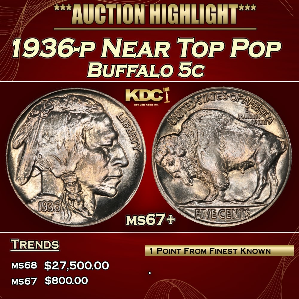 1936-p Buffalo Nickel Near Top Pop 5c ms67+ SEGS (1 of 3)