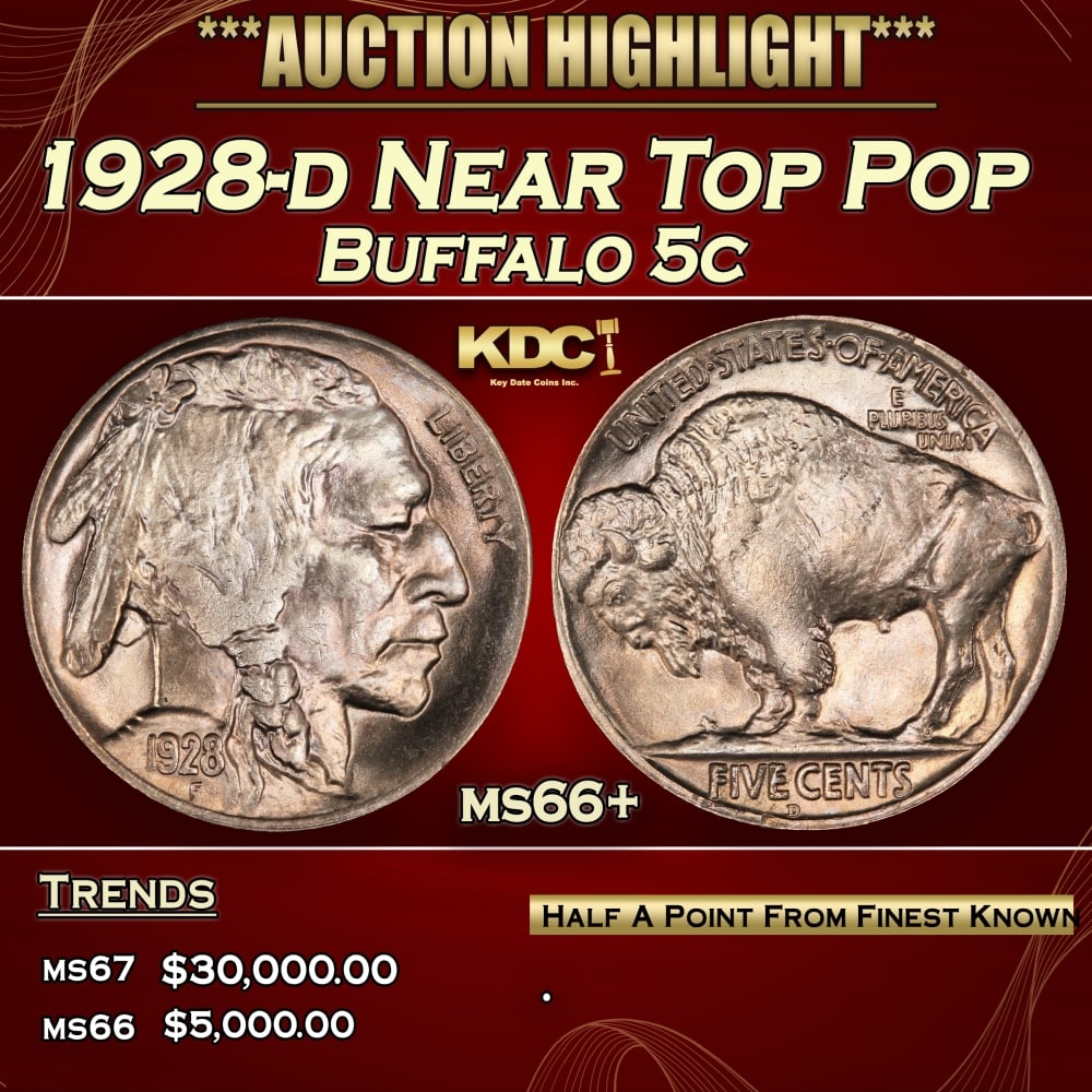 1928-d Buffalo Nickel Near Top Pop 5c ms66+ SEGS (1 of 4)