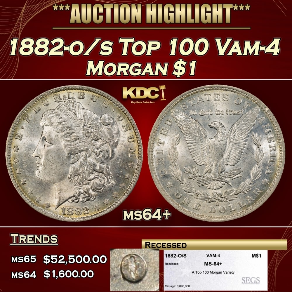 1882-o/s Top 100 Morgan Dollar Vam-4 $1 ms64+ SEGS (1 of 5)