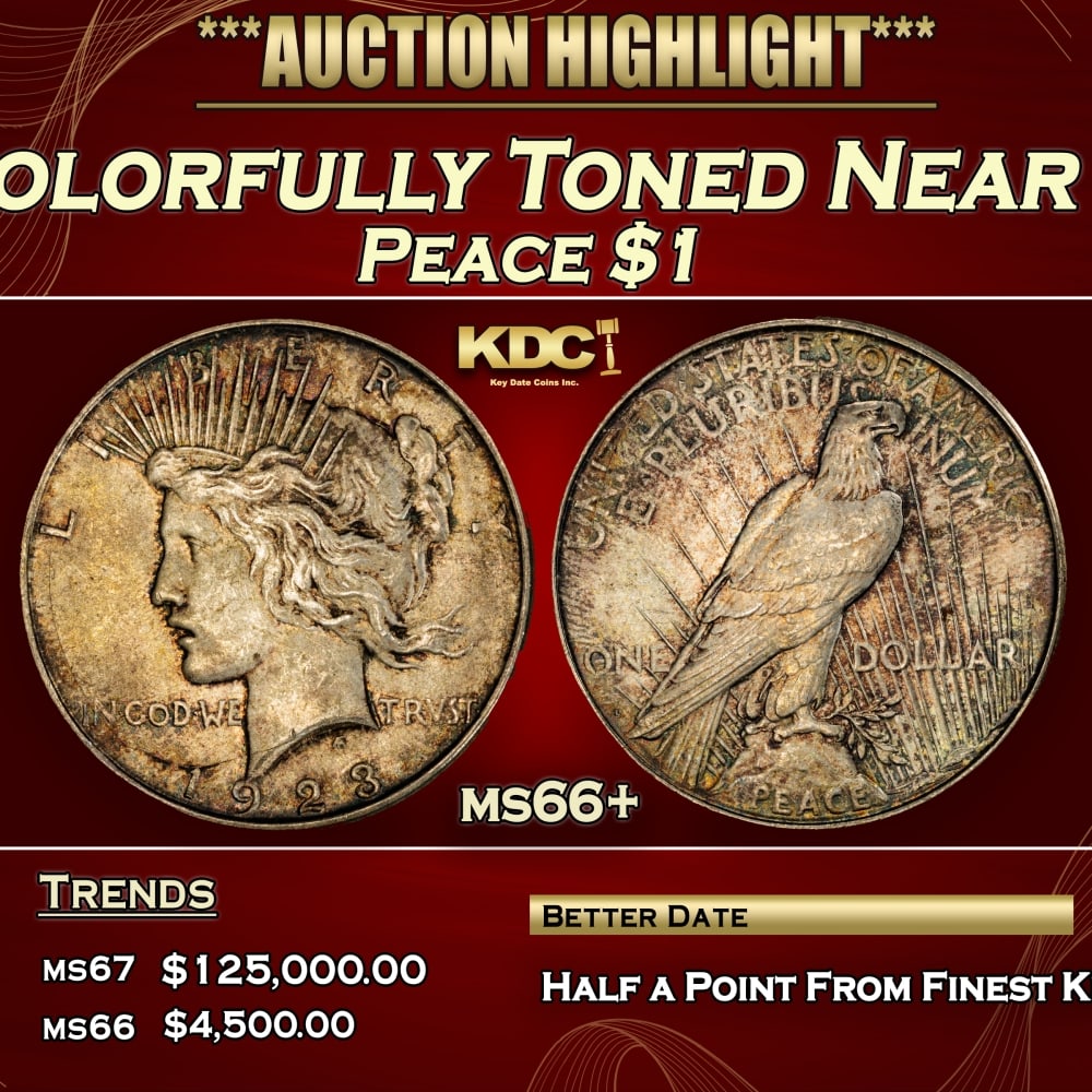 1923-d Peace Dollar Colorfully Toned Near Top Pop $1 ms66+ SEGS (1 of 4)