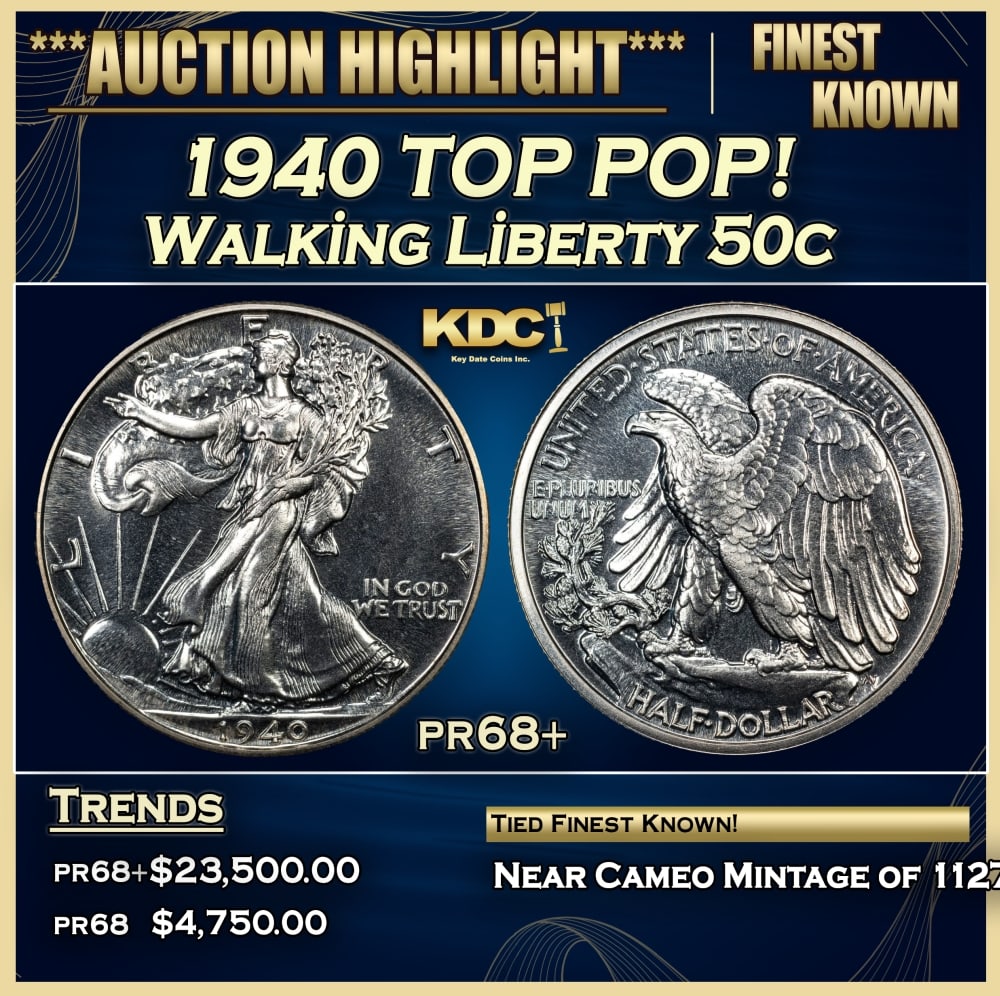 1940 Proof Walking Liberty Half Dollar TOP POP! 50c pr68+ SEGS: 1940 TOP POP! Walking Liberty Half Dollar 50c pr68+ SEGS. 0