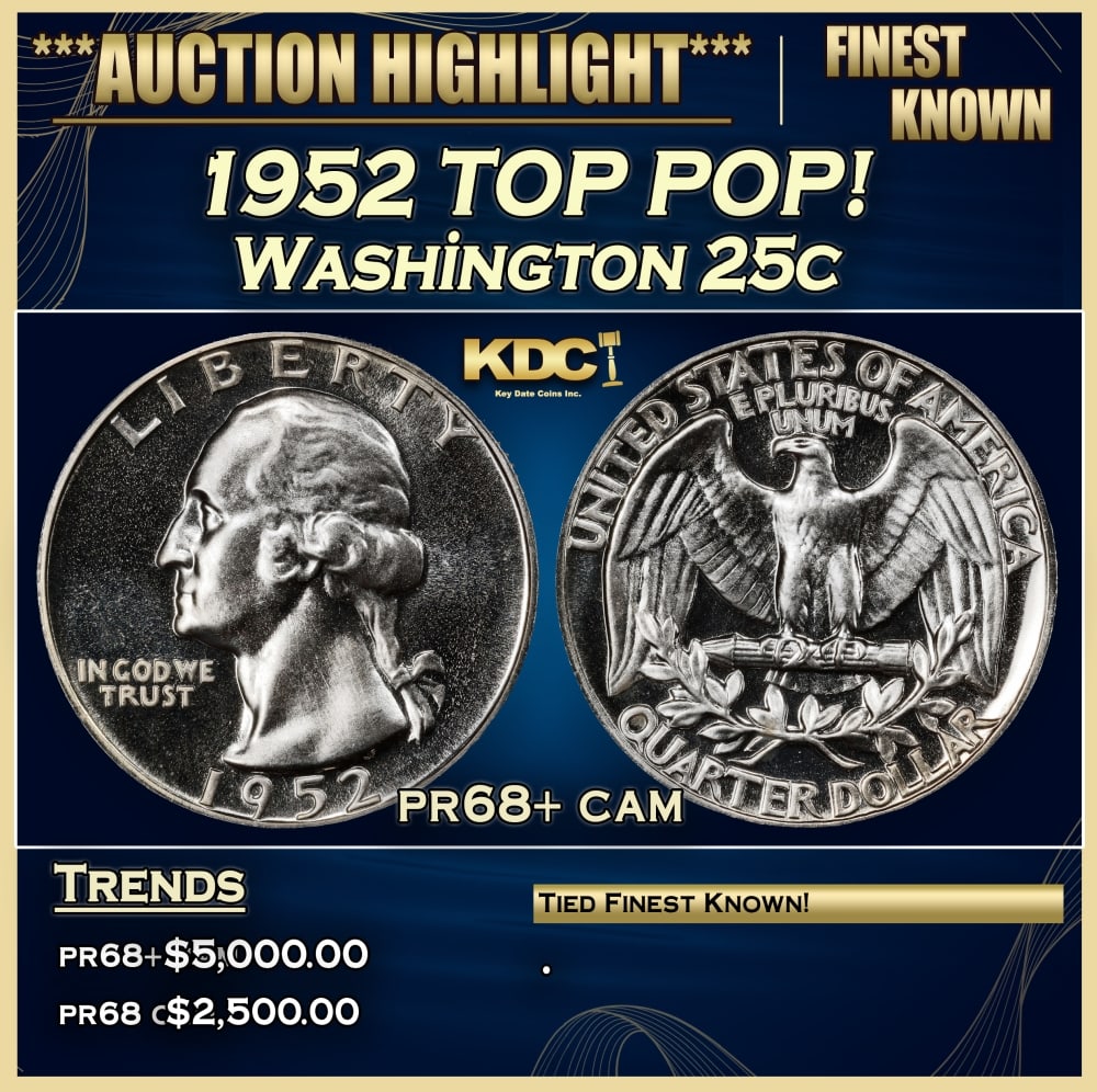 1952 Proof Washington Quarter TOP POP! 25c pr68+ cam SEGS: 1952 TOP POP! Washington Quarter 25c pr68+ cam SEGS. 0