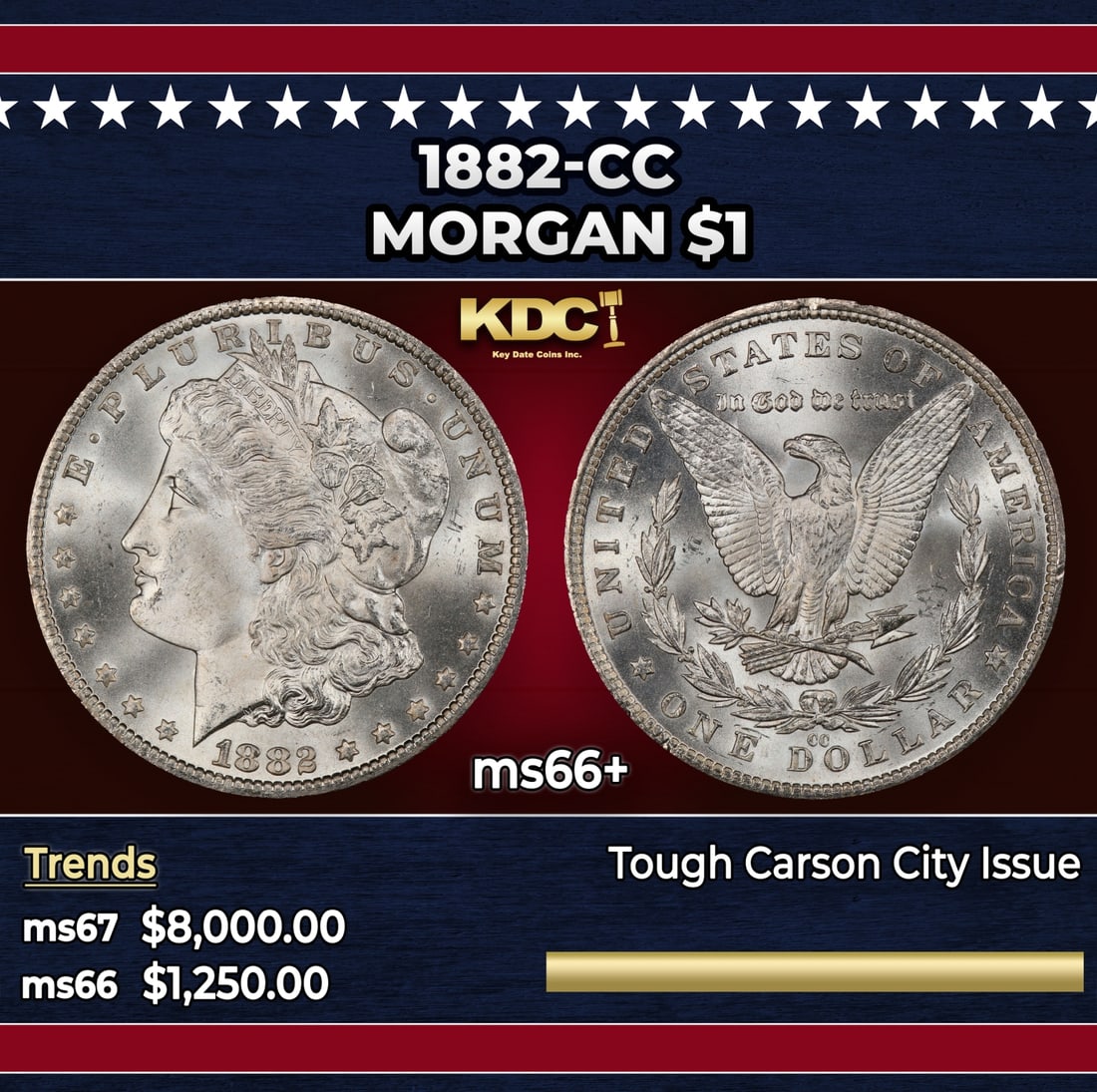 1882-cc Morgan Dollar $1 ms66+ SEGS: 1882-cc Morgan Dollar $1 ms66+ SEGS. Historic precious metal trends is causing increased spot pricing by the day. On auctions with set openings, we are doing our best to have items priced at their mar