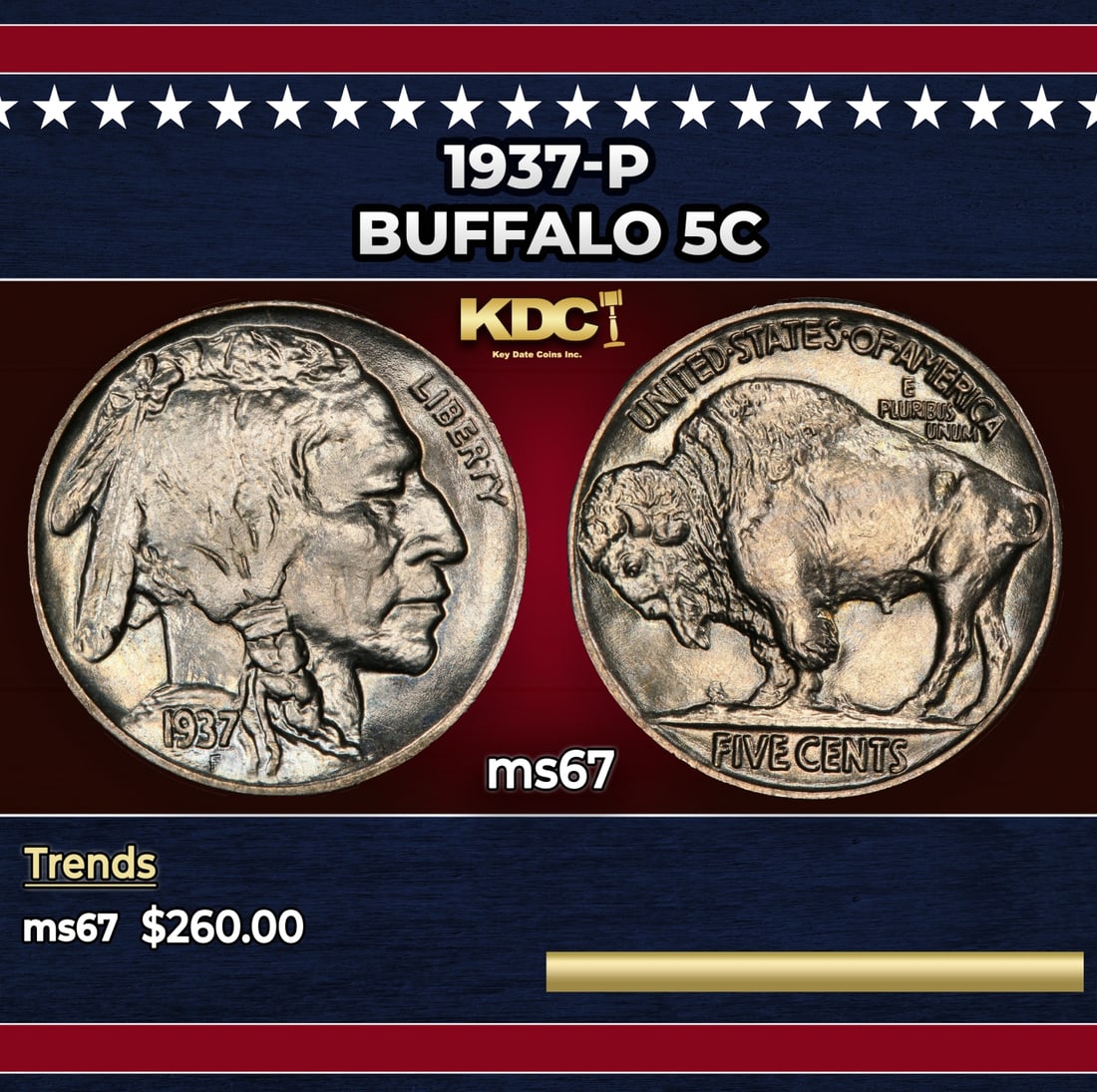 1937-p Buffalo Nickel 5c ms67 SEGS: 1937-p Buffalo Nickel 5c ms67 SEGS. Historic precious metal trends is causing increased spot pricing by the day. On auctions with set openings, we are doing our best to have items priced at their mark
