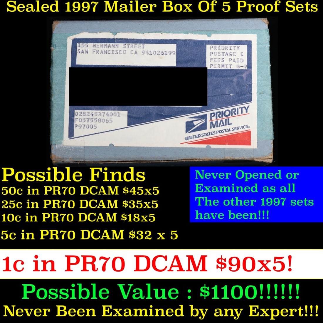 Original sealed box 5- 1997 United States Mint Proof Sets: Original sealed box 5- 1997 United States Mint Proof Sets. Historic precious metal trends is causing increased spot pricing by the day. On auctions with set openings, we are doing our best to have ite