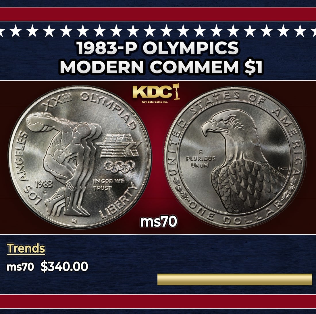 1983-p Olympics Modern Commem Dollar $1 ms70 SEGS: 1983-p Olympics Modern Commem Dollar $1 ms70 SEGS. Historic precious metal trends is causing increased spot pricing by the day. On auctions with set openings, we are doing our best to have items price